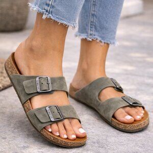 Haflinger Green Suede Double Strap Sandals EU 41